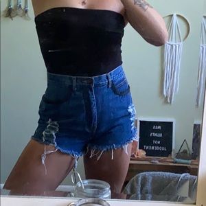 Whittal and Shon distressed jean shorts